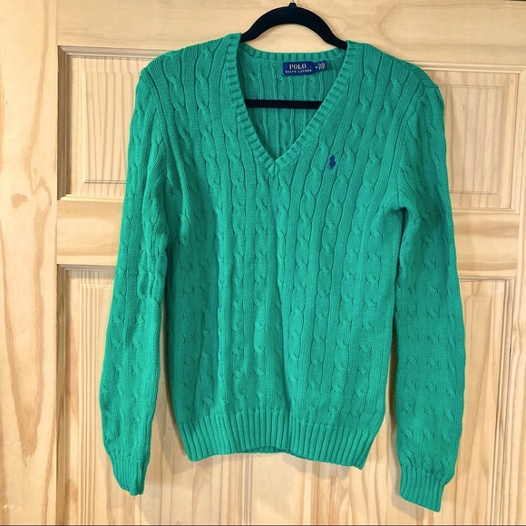 Polo Ralph Lauren Sweaters - POLO RALPH LAUREN KELLY GREEN CABLE KNIT SWEATER